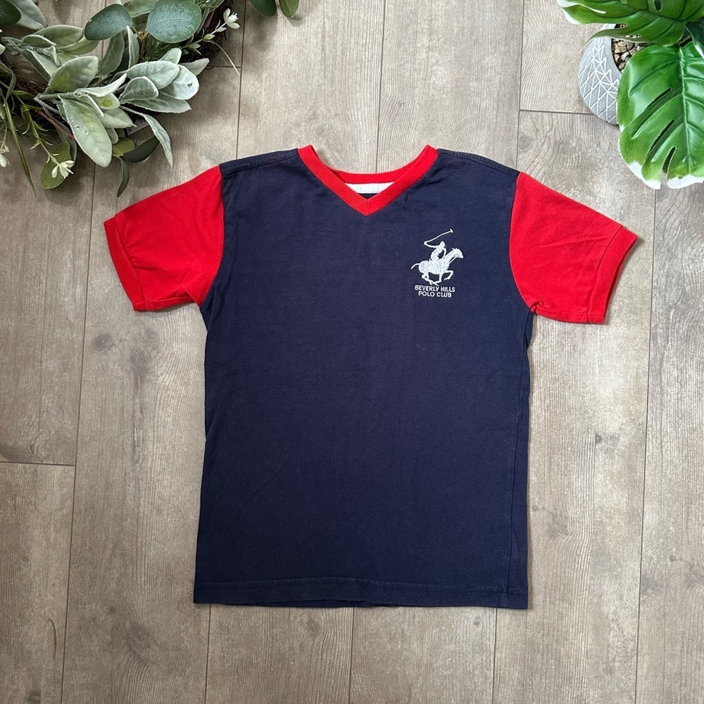 Beverly Hills Polo Club Boys T-Shirt Logo Navy Blue & Red t-shirt Size 5/6